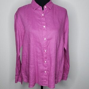 Uniqlo Womens 100% Linen Button Up Shirt Size L Coastal Lagenlook